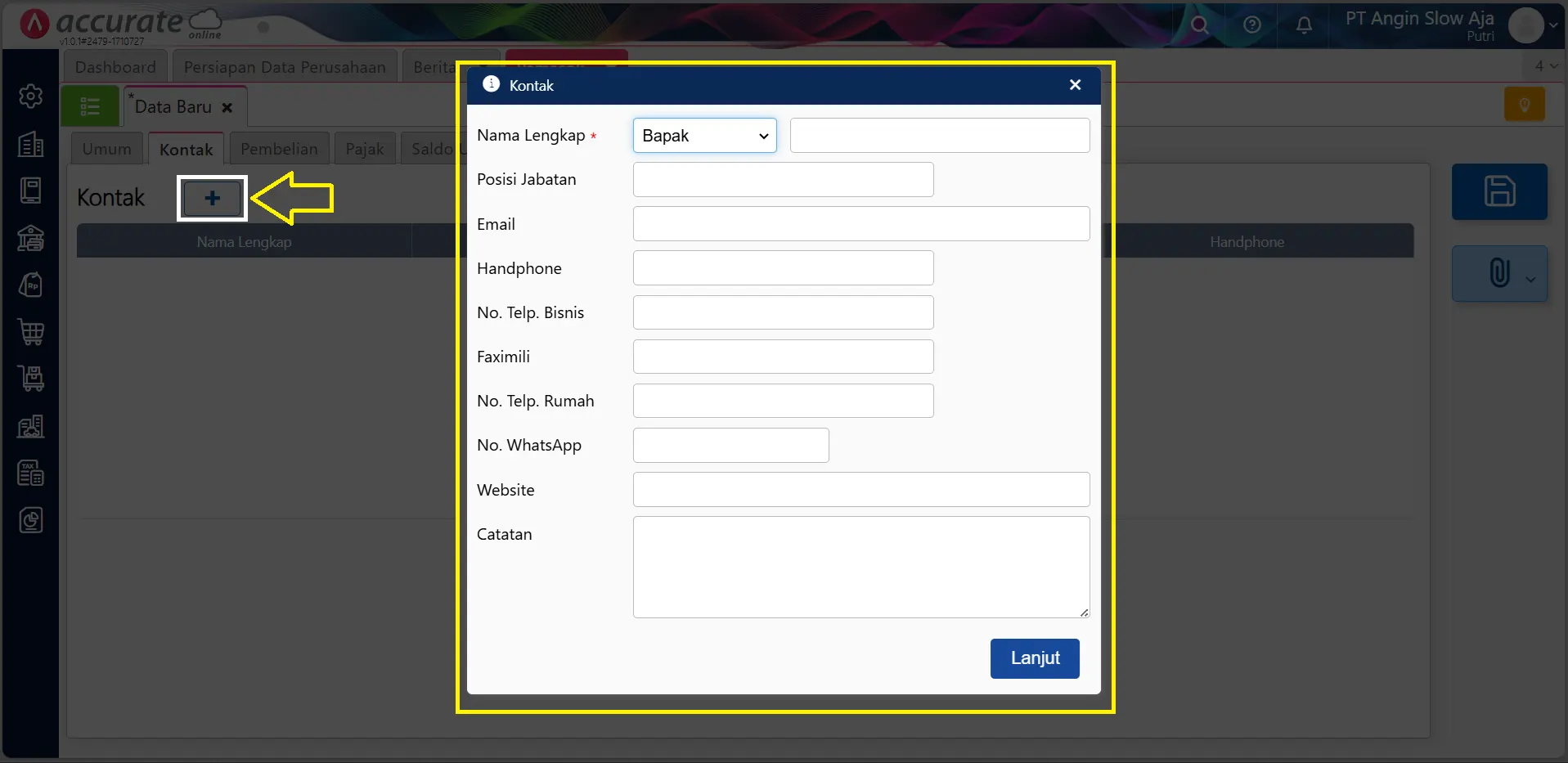 mengisi info pemasok